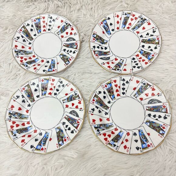 Queen’s China Staffordshire 4 Pc Saucer Bone China Cut For Coffee Playing Cards‎ - Picture 1 of 6